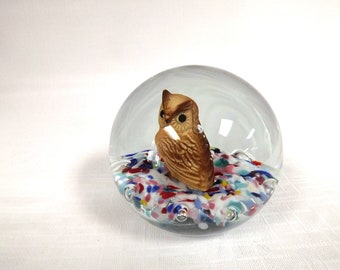 Gibson Glass Sulphide Owl Paperweight Milton WV