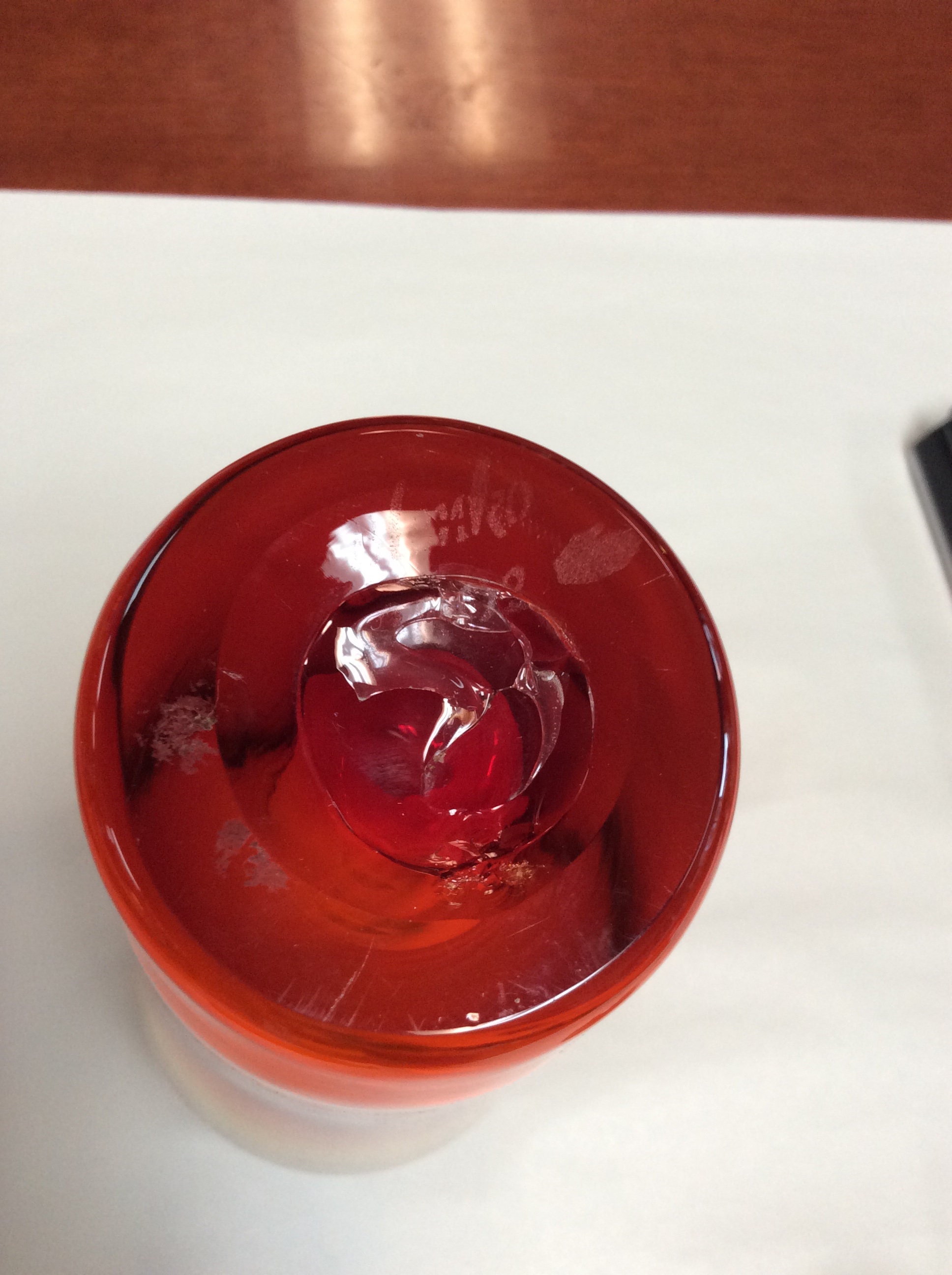 Blenko Glass 8310S vase in tequila sunrise. Don Shepherd design