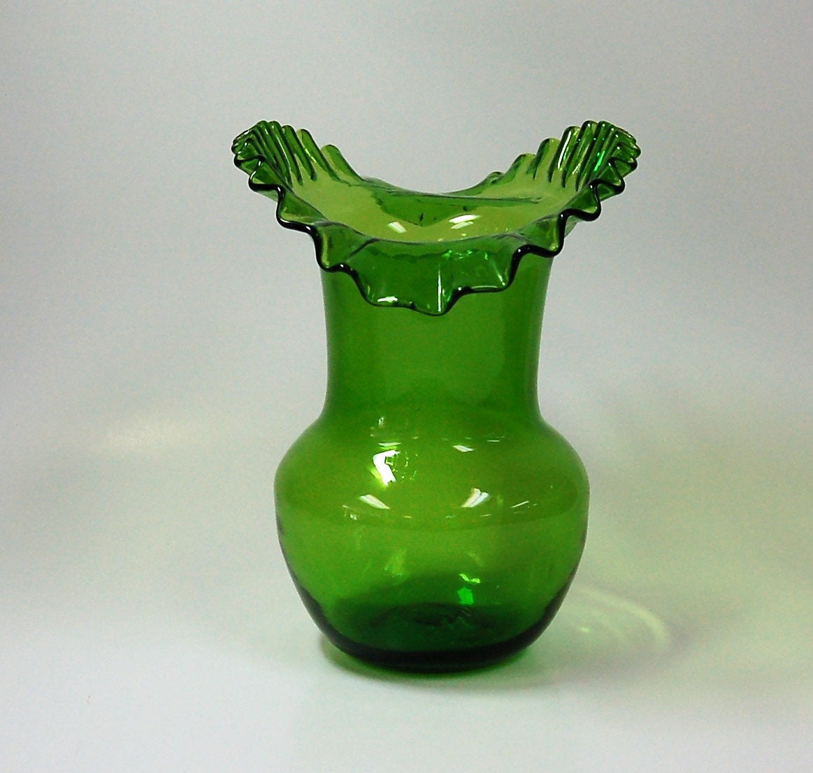 Blenko Glass lime green 390 vase ruffled top