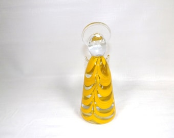 Large Hamon Glass Crystal and Yellow Angel Paperweight