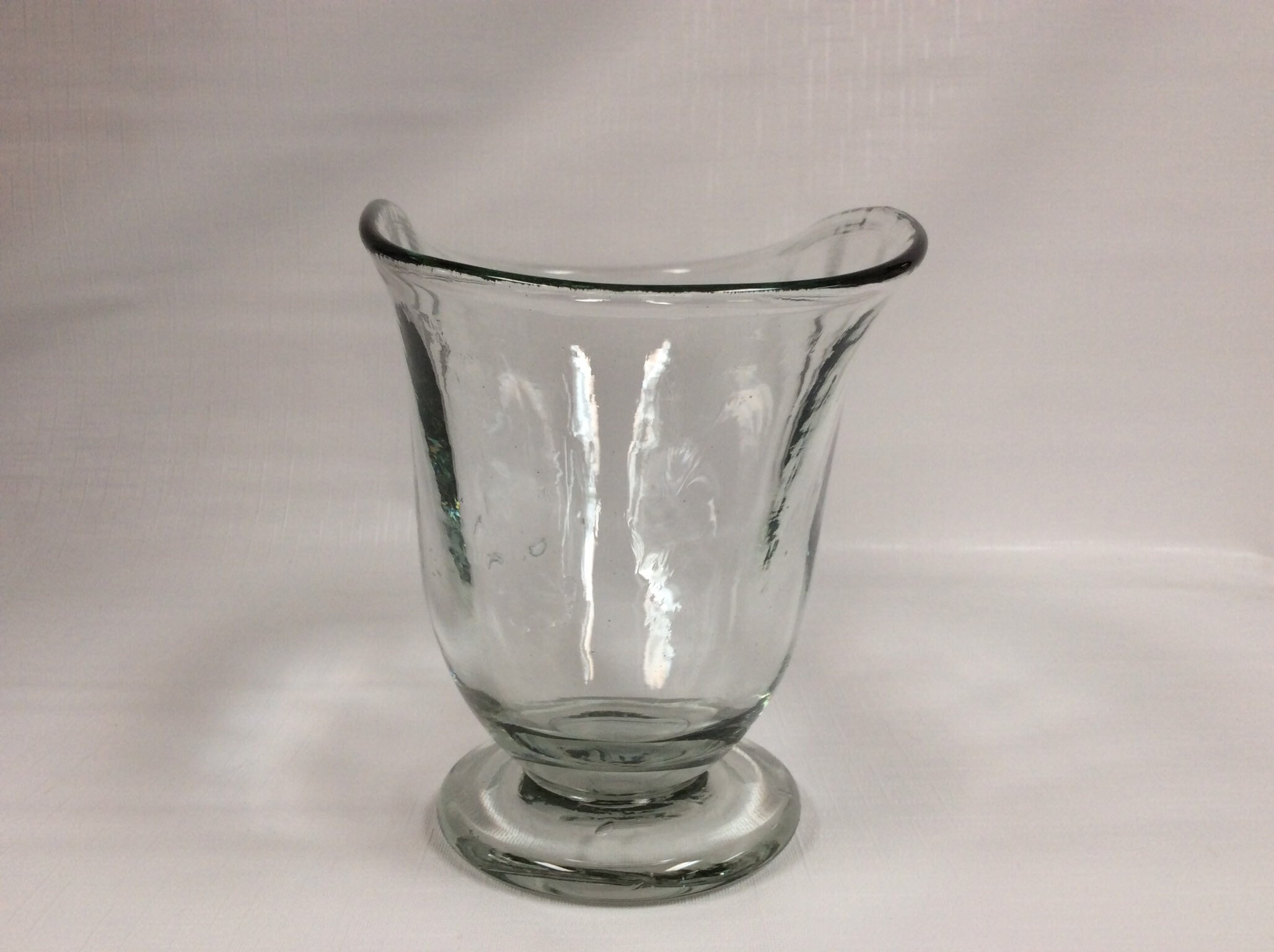 Blenko Glass 3752 vintage fan vase, marine crystal, hand blown. From