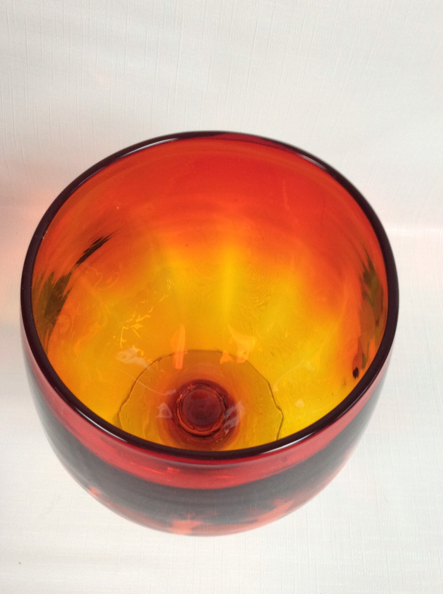 Blenko Glass 7034 hand blown footed vase or compote, tangerine, 197071 only, Myers design.