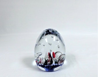 Gibson Glass Crystal With Multi Color Controlled Bubble Egg Paperweight