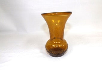 Blenko Glass CM-8 Amber Crackle Glass Mini Vase Husted Design