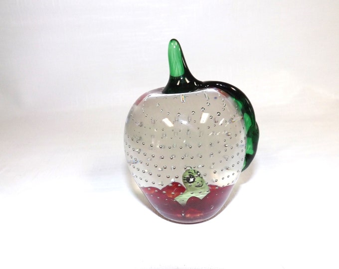 Featured listing image: Gibson Glass Controlled Bubble Apple Paperweight with Sulphide Worm