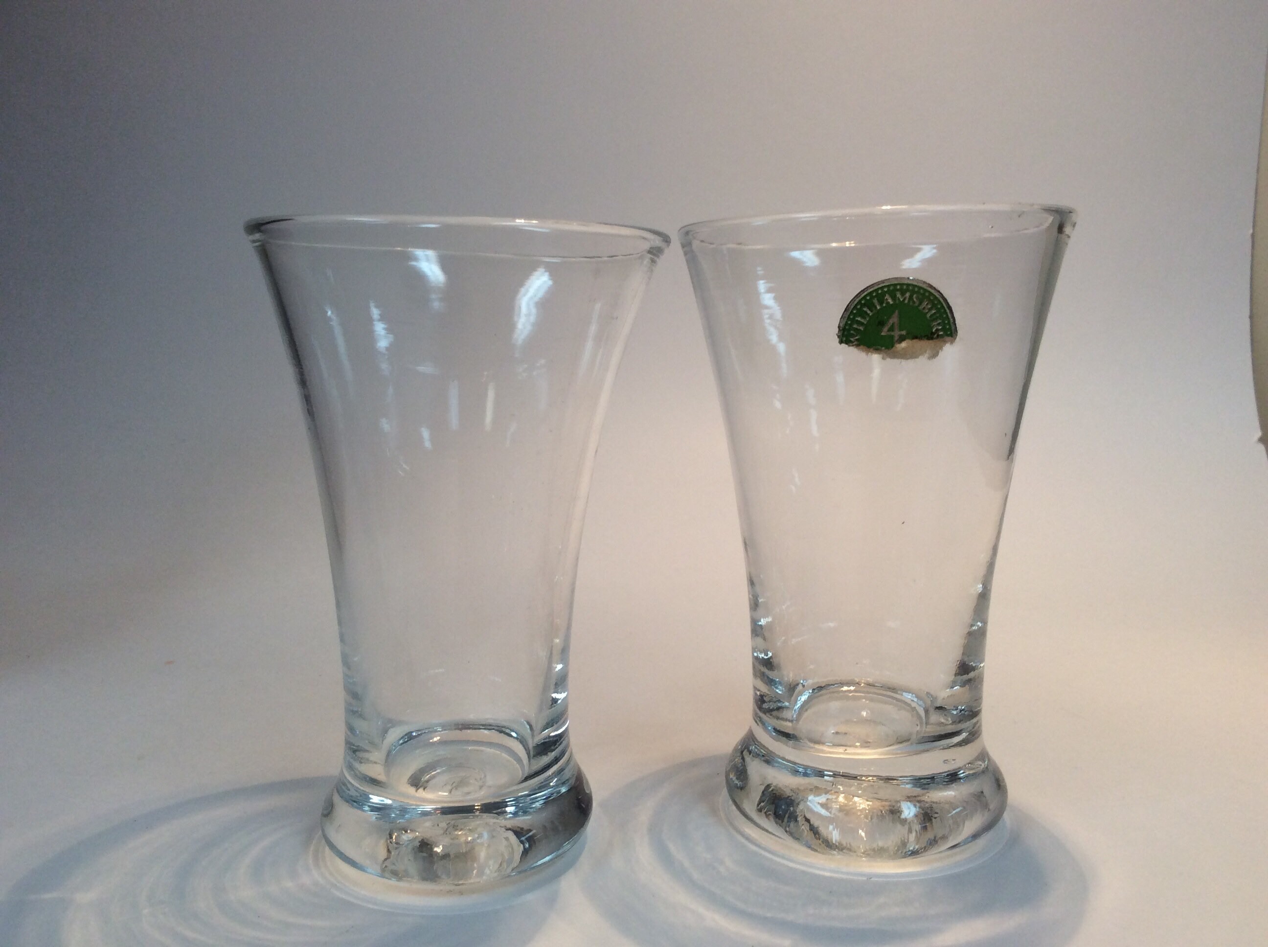Pair of Williamsburg CW5W water glasses. Made by Blenko Glass.