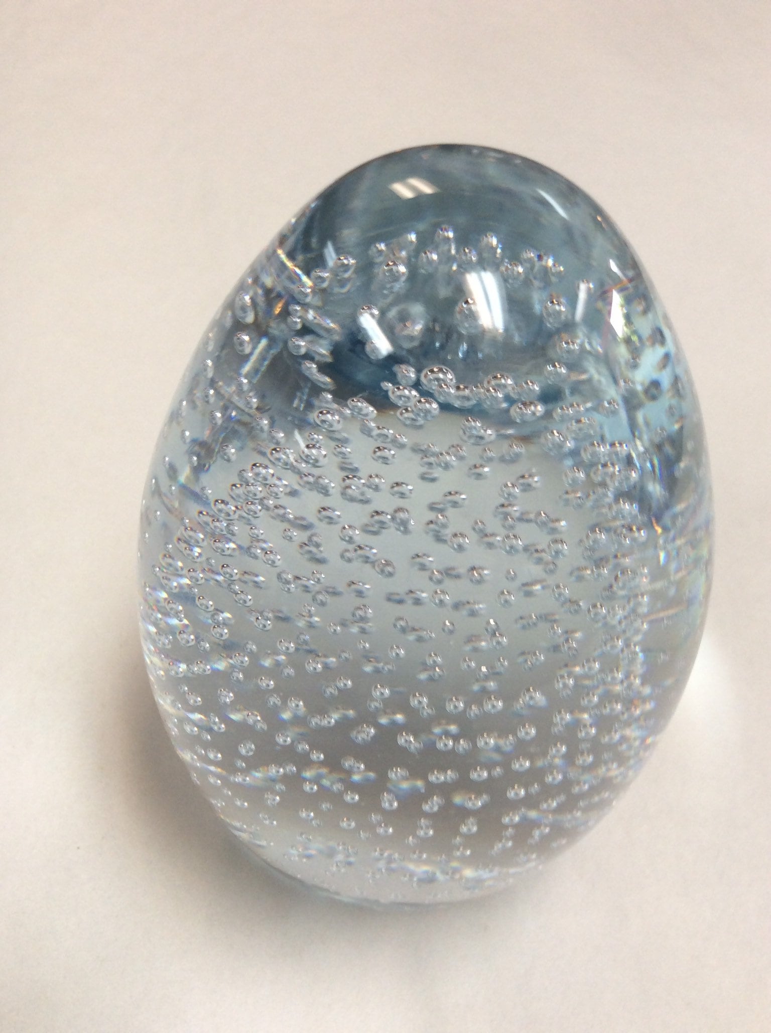 Gibson Glass hand made crystal egg paperweight with controlled air bubbles