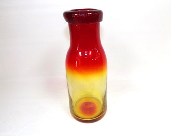 Blenko Glass #7736 Tangerine Bottle From the Blue Top Mountain Series