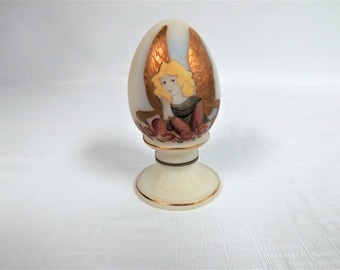 Fenton Glass Satin Hand Painted Angel Egg Paperweight Signed and Numbered