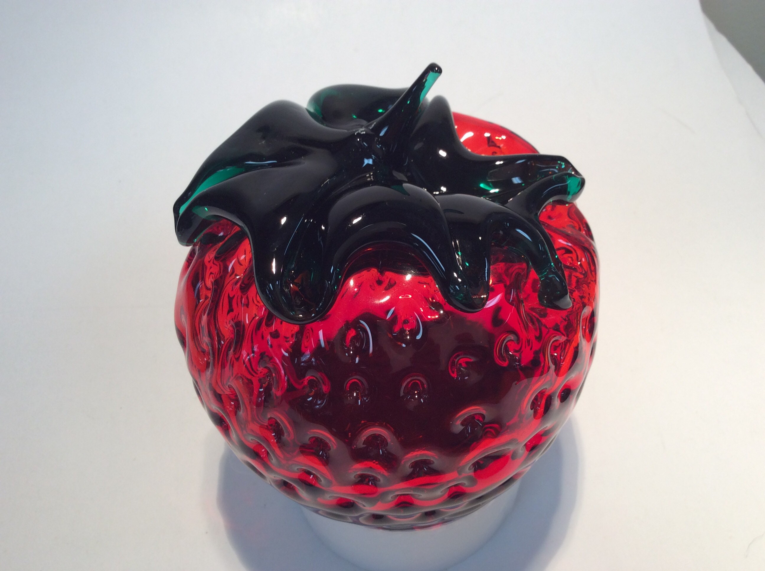 Blenko Glass vintage strawberry 9350 Hank Adams ruby red with green