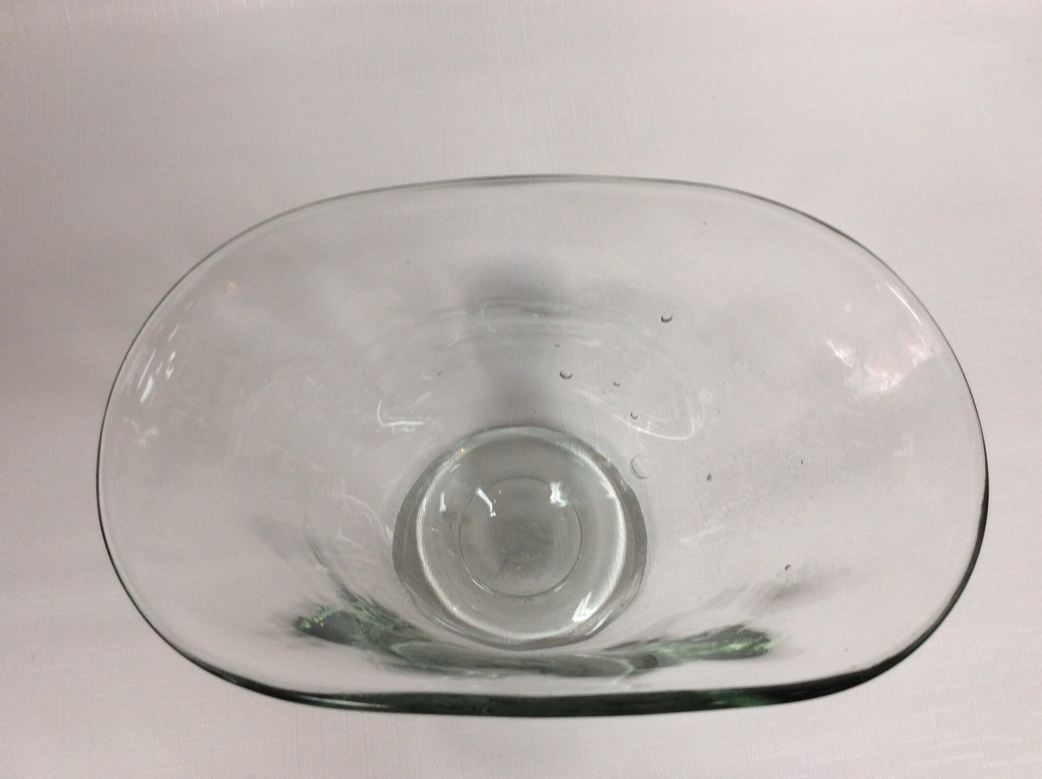 Blenko Glass 3752 vintage fan vase, marine crystal, hand blown. From