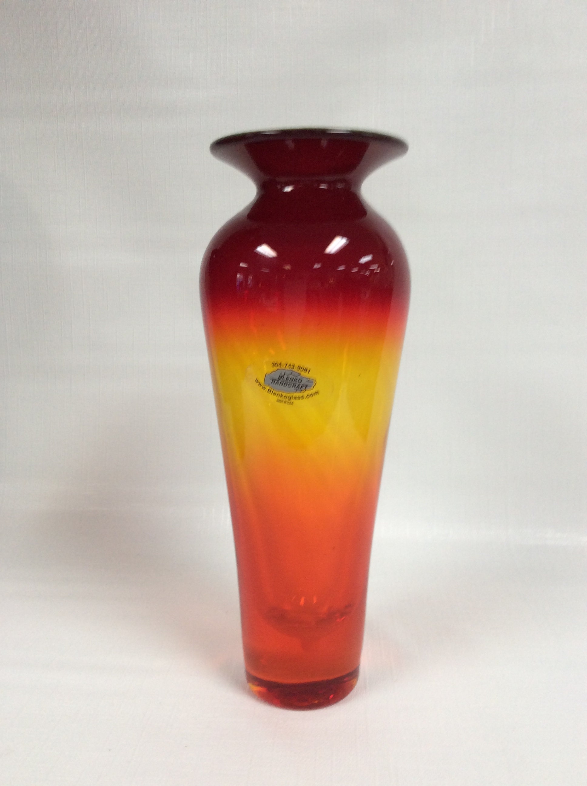 Blenko Glass 8310S vase in tequila sunrise. Don Shepherd design