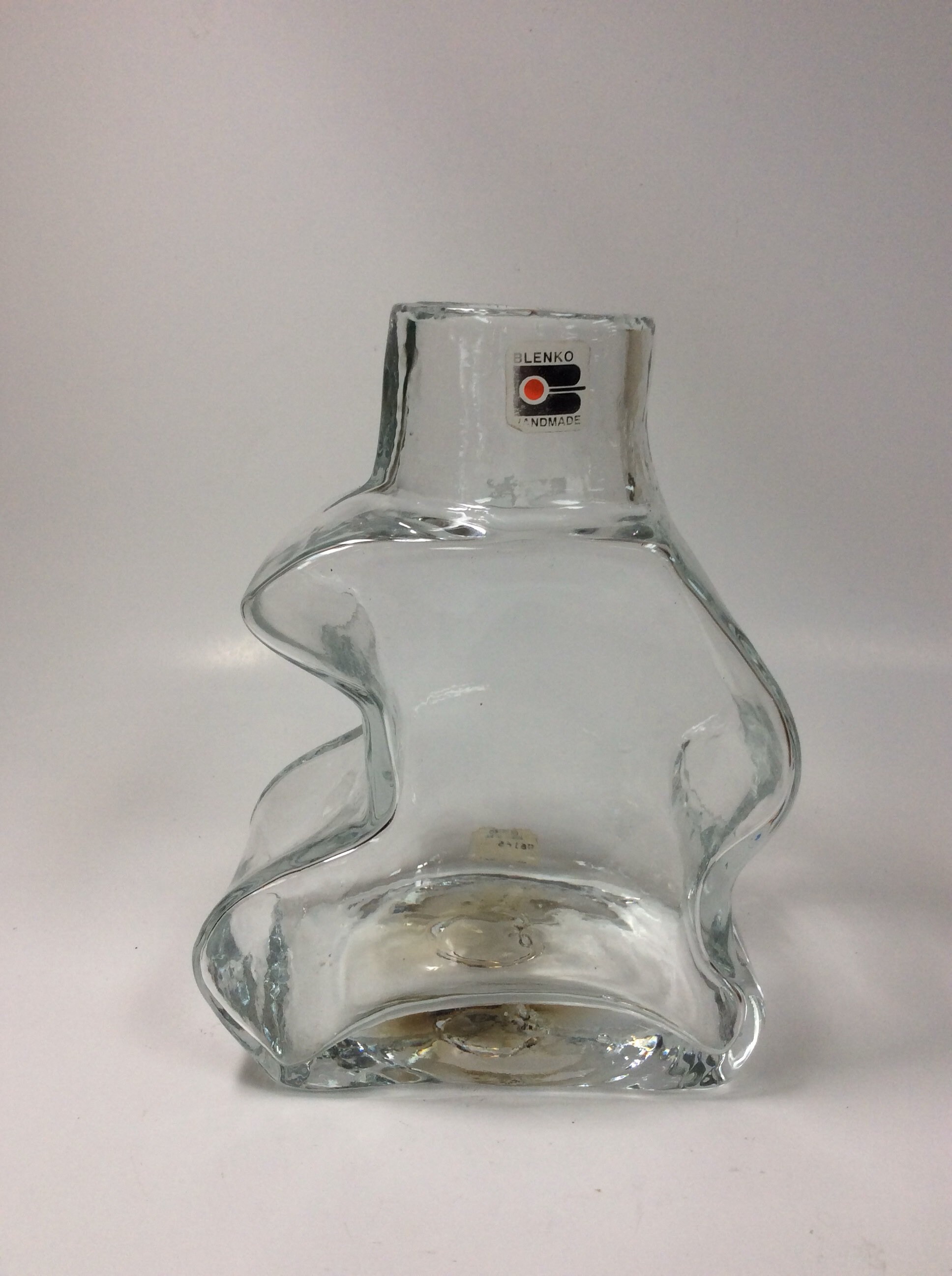 Blenko Glass wavy zig zag vase 9616S in crystal. designed by Hank