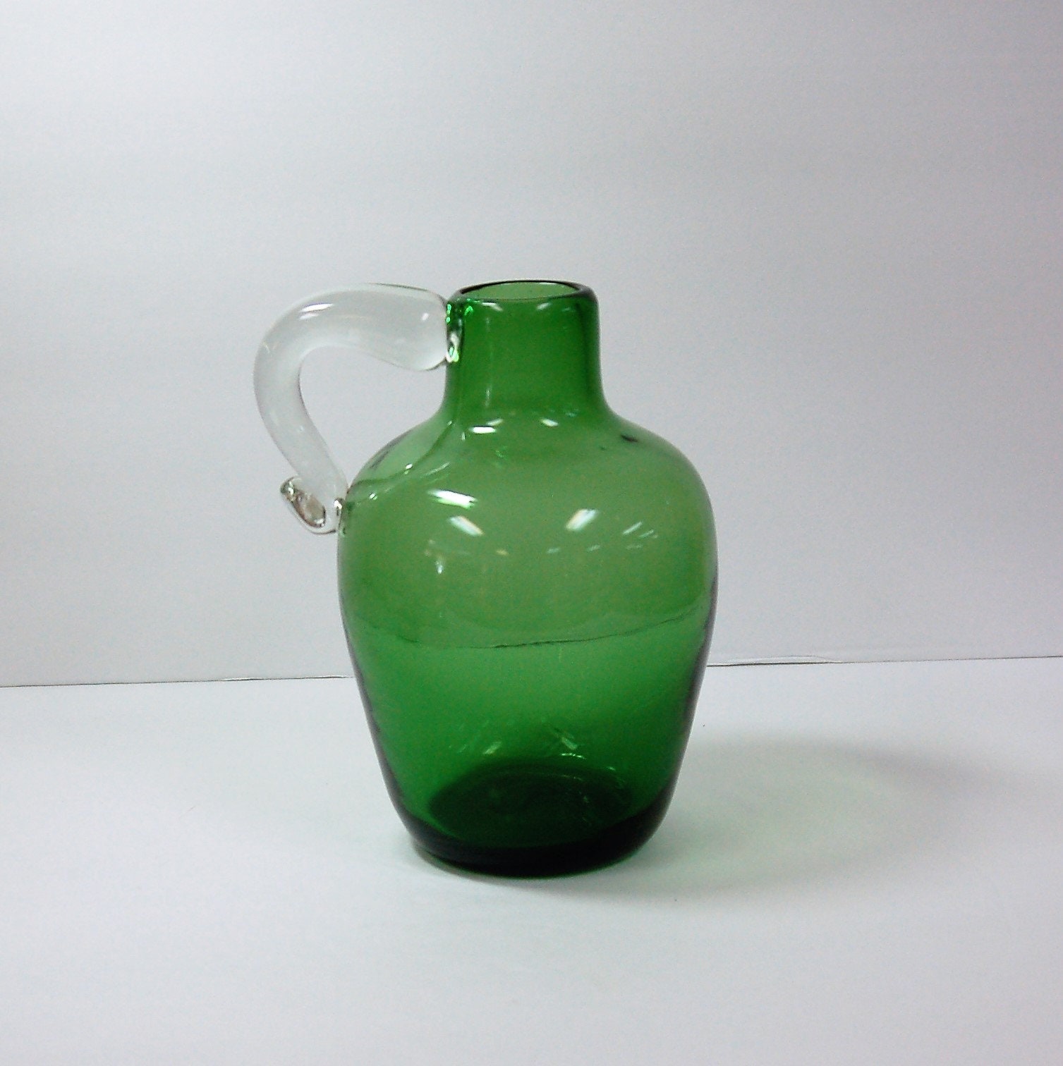 Bischoff Glass hand blown jug, green with crystal handle
