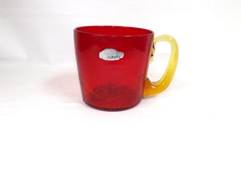 Blenko Glass Tangerine Crackle Glass Giant Mug