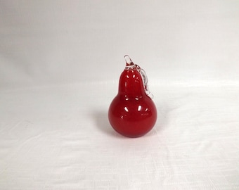 Ron Hinkle Red Pear Paperweight Applied Crystal Stem and Leaf