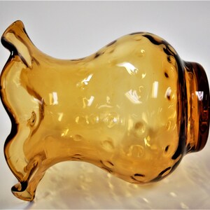 Blenko Glass hand blown vase dot optic ruffled top 707 in wheat amber image 3