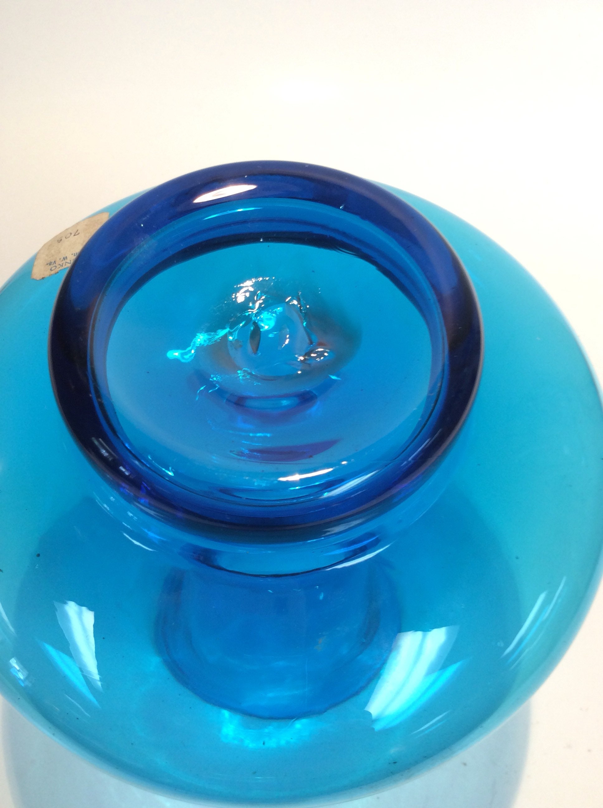 Blenko Glass hand blown vase 705 Joel Myers in Turquoise blue