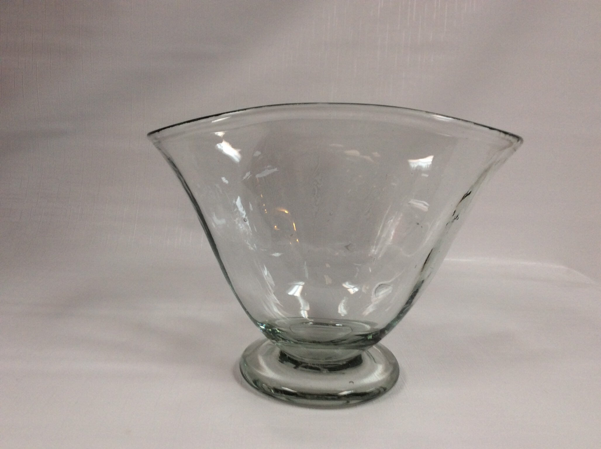 Blenko Glass 3752 vintage fan vase, marine crystal, hand blown. From