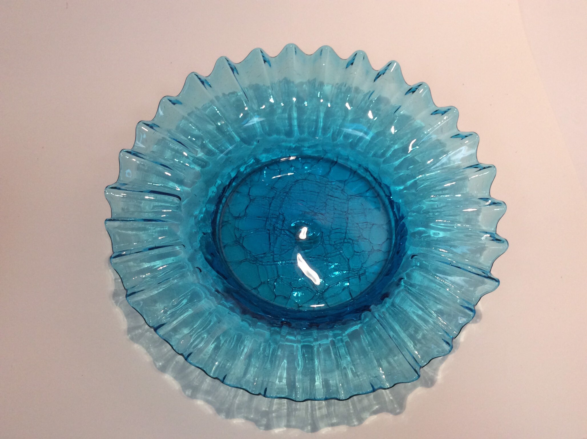 Blenko Glass vintage #420 ruffled bowl, plate or dish, hand blown. Pre ...