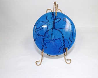 Blenko Glass Turquoise Sagittarius Zodiac Paperweight