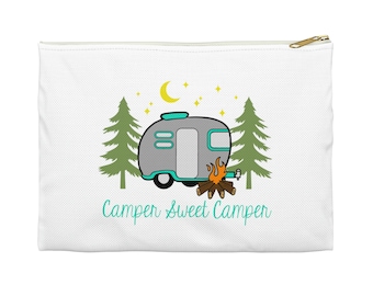 Camper Sweet Camper RV Theme Zipper Pouch | Makeup Accessories Bag | Glamper Camping RVer Gift Idea | 2 Sizes