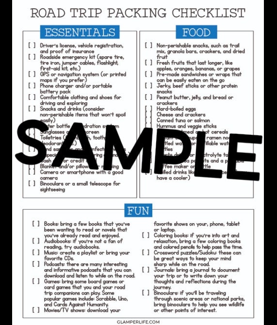 ROAD TRIP Printable Packing List CHECKLIST | Travel Tips | Digital ...