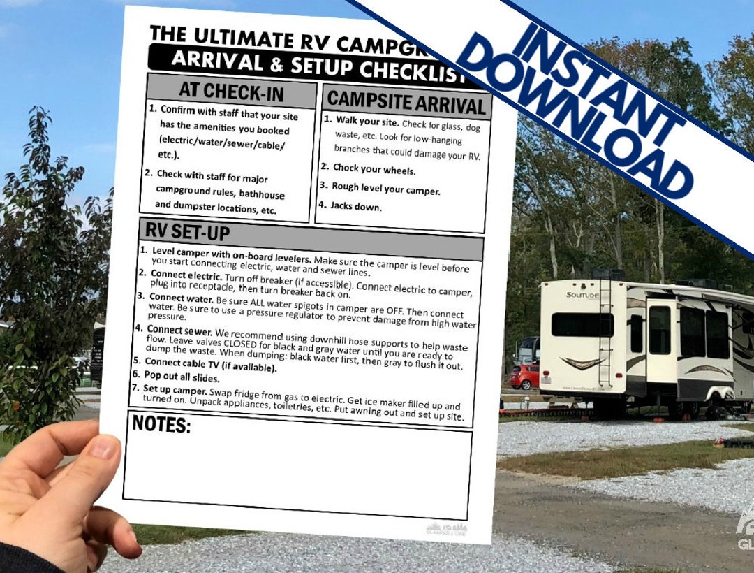 RV Printable Campsite SETUP CHECKLIST Camping Tips Digital Download How to Set up Your Camper