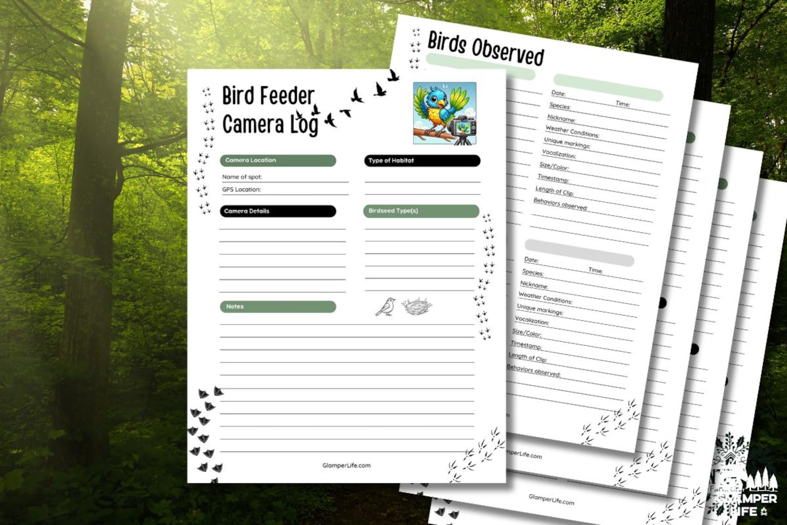 Camera Logging Sheet Example Bird Feeder Camera Log - 5-page Printable | Bird Watching Journal ...
