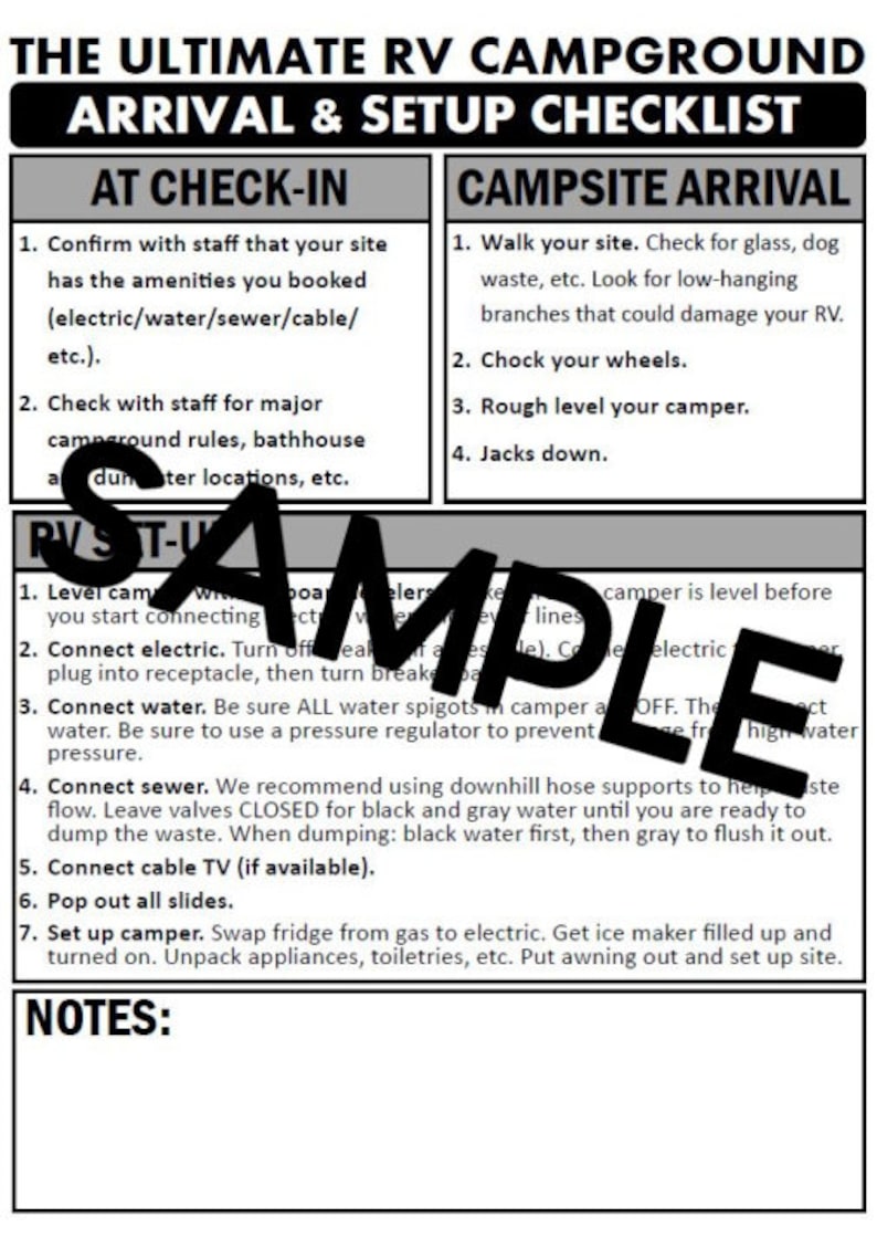 RV Printable Campsite SETUP CHECKLIST Camping Tips Digital Download How to Set up Your Camper