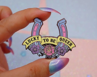 Lucky To Be Queer Enamel Pin | Queer Enamel Pin | Gay Enamel Pin | Trans Enamel Pin | Abprallen | LGBTQ Gift | Queer Gift | Trans Gift LGBT