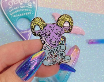 Satan Respects Pronouns Enamel Pin | Queer Enamel Pin | Gay Enamel Pin | Trans Enamel Pin | Abprallen | LGBTQ Gift | Queer Gift | Trans Gift
