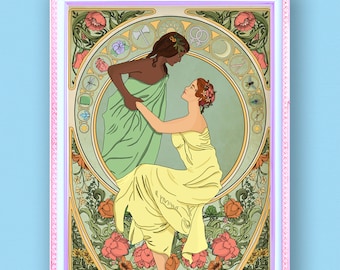 Art Nouveau Print Lesbian Lovers | Etsy