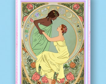 Digital Download Art Nouveau Lesbian Lovers Print