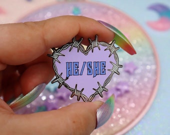 He She Pronouns Enamel Pin