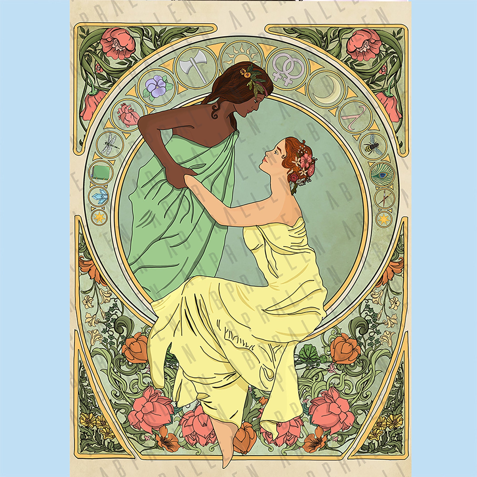 Digital Download Art Nouveau Lesbian Lovers Print Etsy