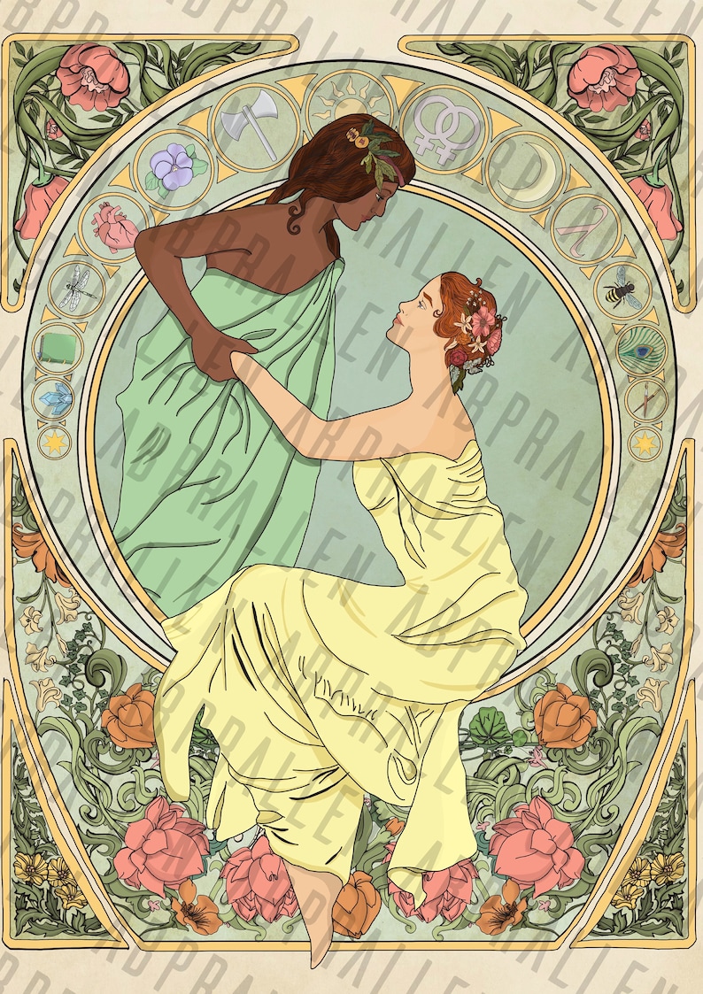 Art Nouveau Print Lesbian Lovers image 3