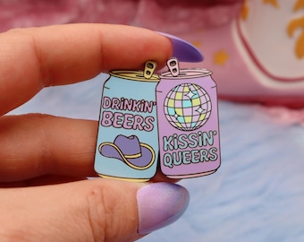 Drinkin' Beers, Kissin' Queers Enamel Pin Abprallen x Hey Cowboy | Queer Enamel Pin | Gay Enamel Pin | Trans Enamel Pin LGBTQ Queer Gift