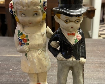 Vintage 1930’s Bisque Wedding Dolls | Bride and Groom Dolls | Wedding/Anniversary Cake Topper