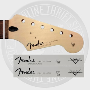 Fender Strat Style Waterslide Guitar Headstock Decals with CS Logo (Set of 2)