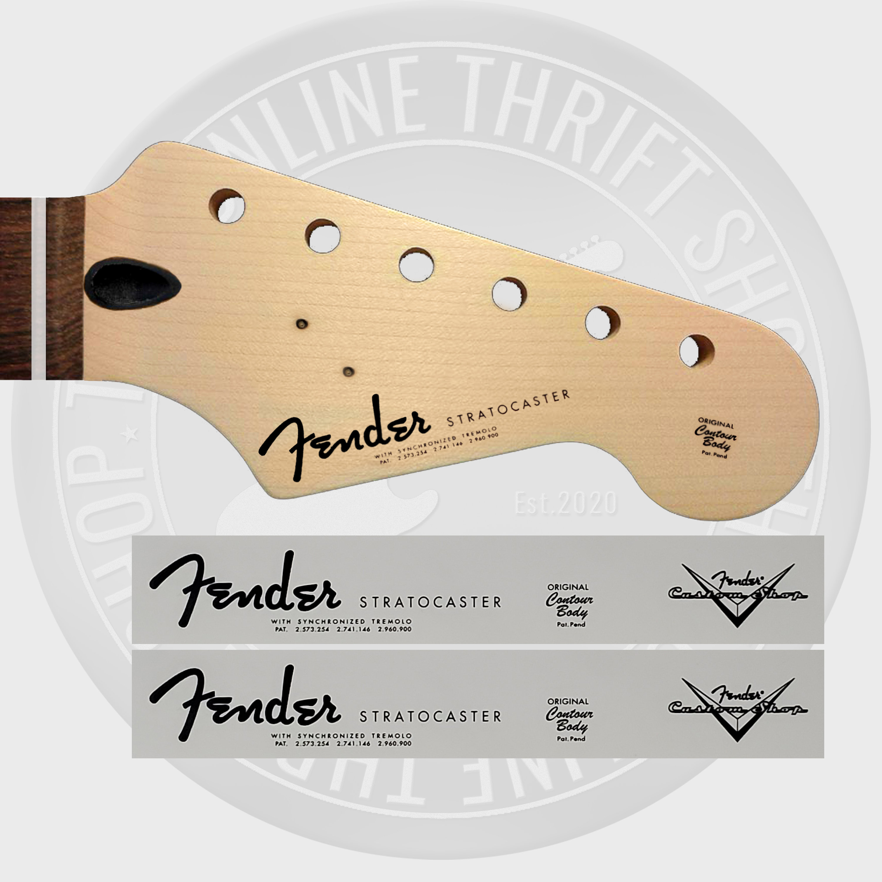 Fender Strat Style Waterslide Guitar Headstock Decals With CS Logo
