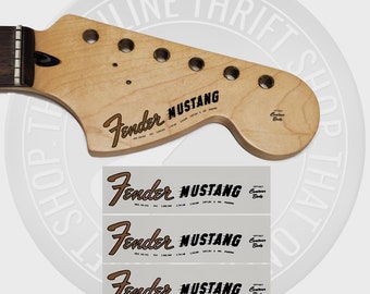 Fender Mustang 60's Style Waterslide Guitar Headstock Decals (Set of 3)