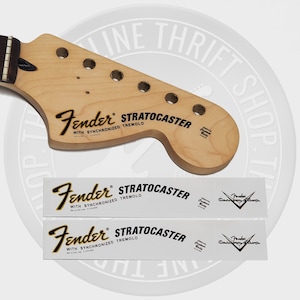 Fender Strat 70&#39;s Style Waterslide Decals for Headstock w/ Custom Shop Logo (Set of 2)