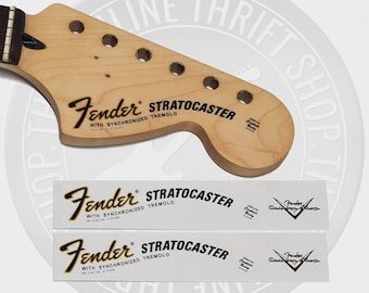 Fender Strat 70's Style Waterslide Decals for Headstock w/ Custom Shop Logo (Set of 2)