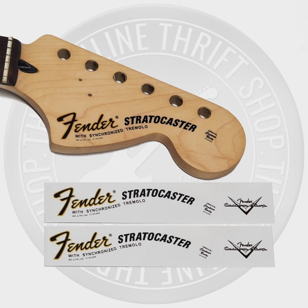 Fender Strat 70's Style Waterslide Decals for Headstock w/ Custom Shop Logo (Set of 2)