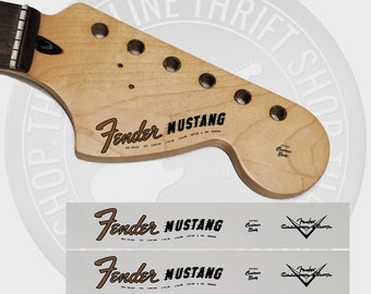 Fender Mustang 60's Style Waterslide Decals for Headstock w/ Custom Shop Logo (Set of 2)