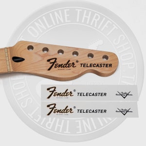 Fender Tele Style Waterslide Decals for Headstock w/ Custom Shop Logo (Set of 2)