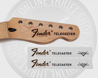 Fender Tele Style Waterslide Decals for Headstock w/ Custom Shop Logo (Set of 2)