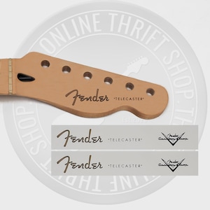 Fender Tele Spaghetti Style Waterslide Decals for Headstock w/ Custom Shop Logo (Set of 2)