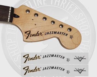 Fender Jazzmaster 70's Style Waterslide Headstock Decals w/ Custom Shop Logo (Set of 2)